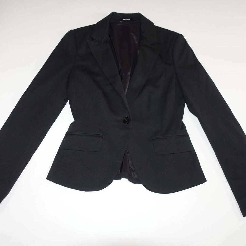 Express Women's 1 Button Blazer Jacket Size 0 Black Suit Coat Coat Lined